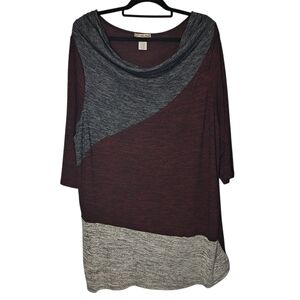 Ultra Teeze 3XL Uneven Hem Soft Stretch Heathered Burgundy Gray Tunic Top Artsy